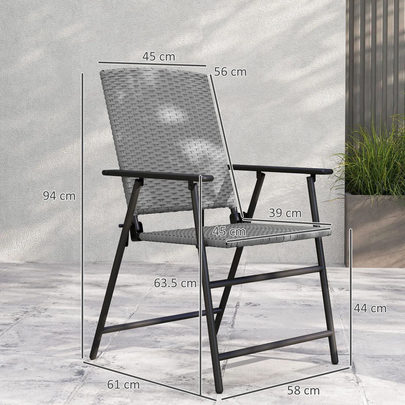 OUTSUNNY 2pcs Rattan Chair Foldable Garden Furniture w/ Armrest Grey 3