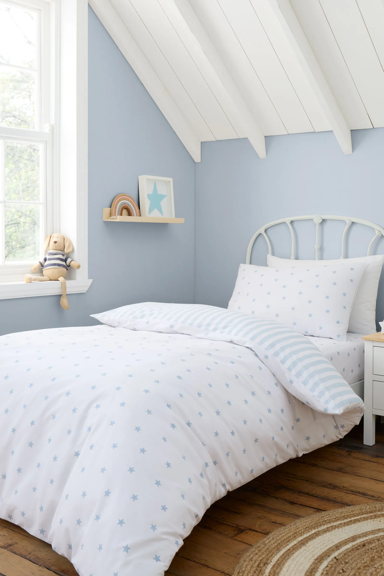 Bianca 'Mini Star & Stripes' Reversible Cotton Duvet Cover Set in Blue