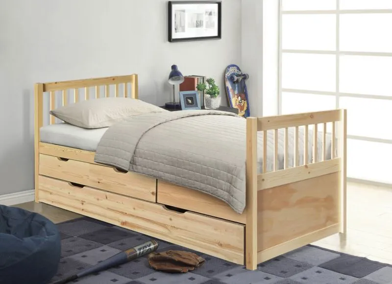 Comfy Living Ltd 3ft Pine Bed With Storage Drawers & Trundle in Natural