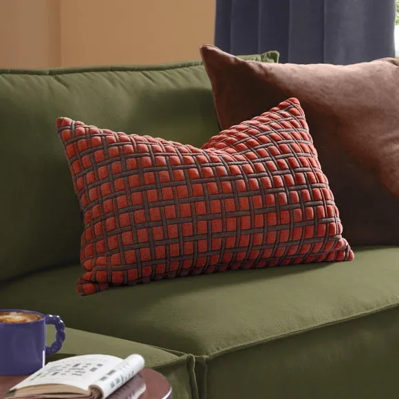 Furn Softie Grid Quilted Cushion Cinnamon/Chocolate 40 X 60Cm, Brown