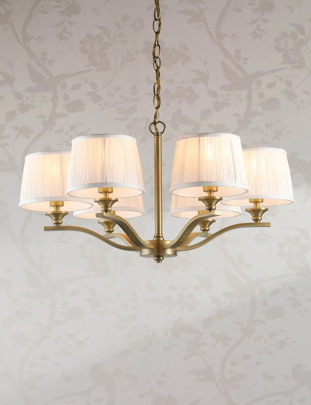 Laura Ashley Hemsley 6 Light Pleated Silk Chandelier Antique Brass