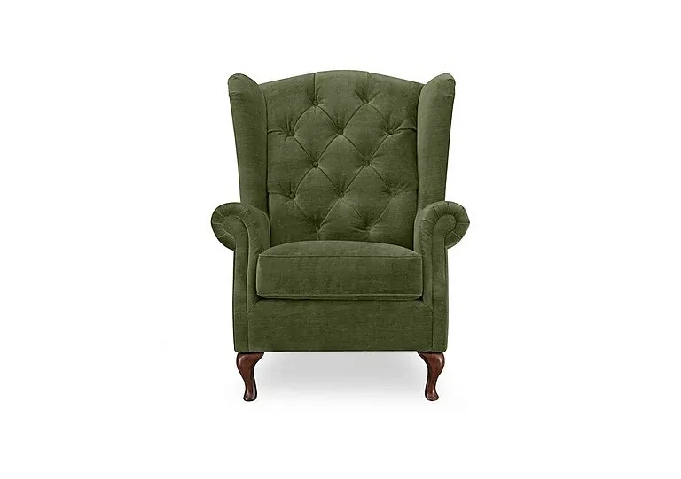 Harriet Fabric Wing Chair - Hunter Green with Walnut Feet