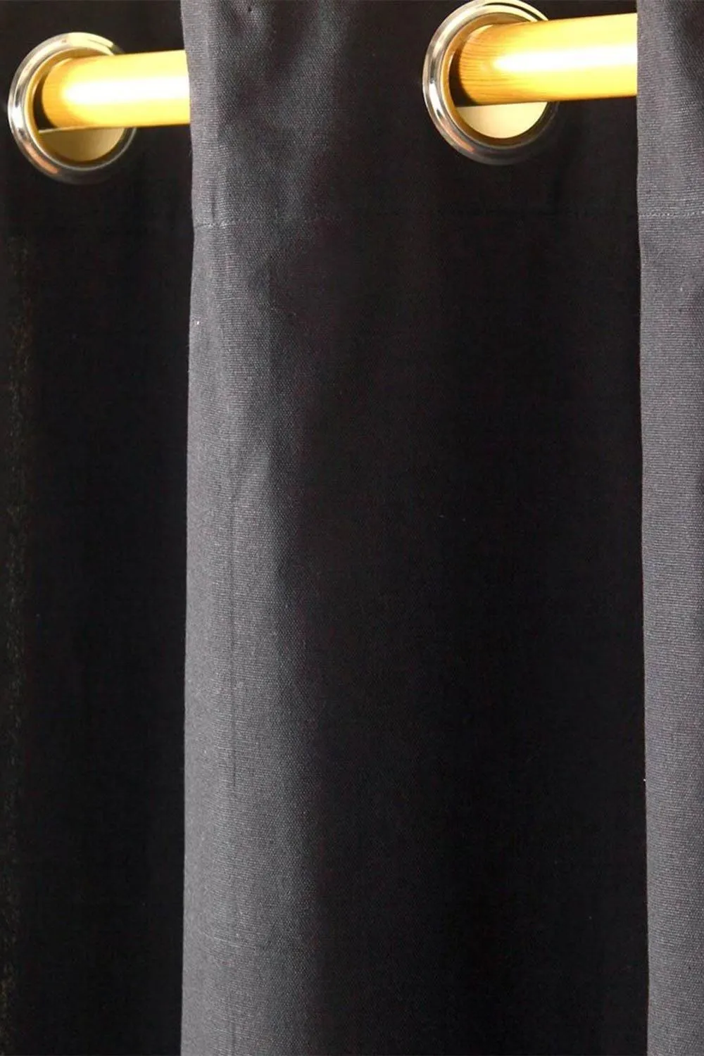 Homescapes Plain Cotton Ready Made Eyelet Curtain Pair in Black 2