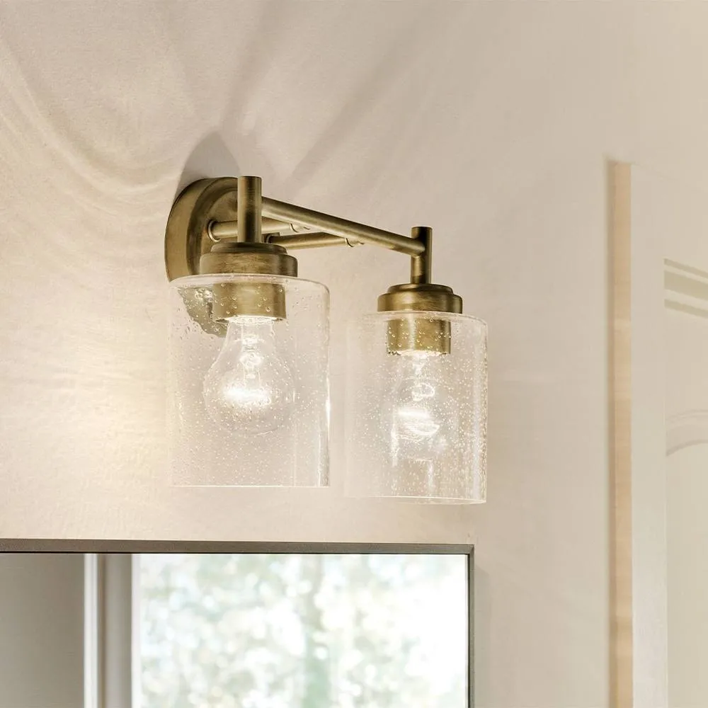 Netlighting Kichler Winslow Wall Lamp Classic Natural Brass Glass Shades 2x E27 in Gold 3