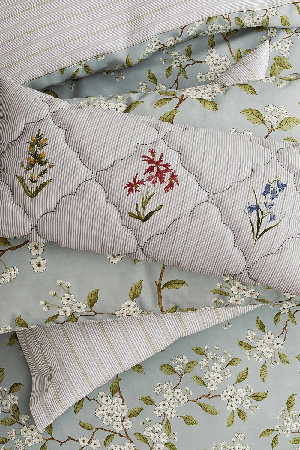 Sanderson 'Damson Blossom' Cotton Duvet Cover Set in Light Blue 5