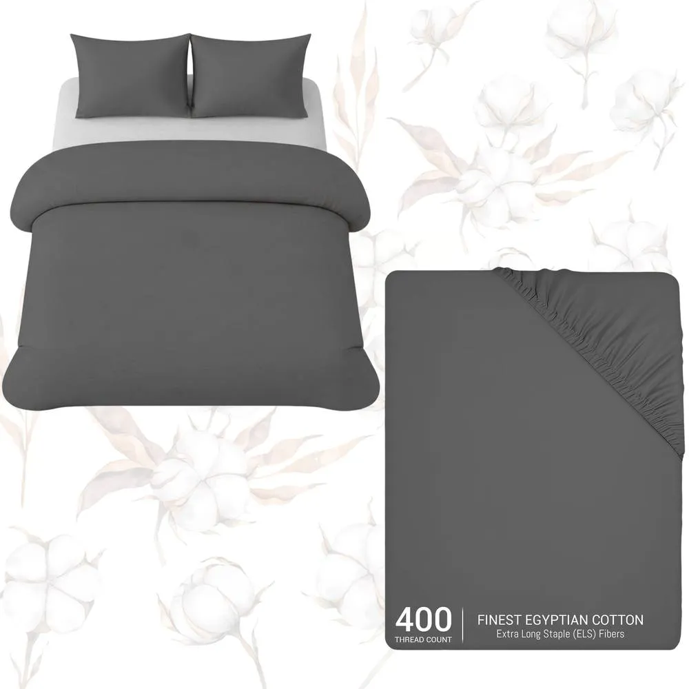 Grace Luxury Double Duvet Cover Set with Matching Fitted Sheet in Charcoal