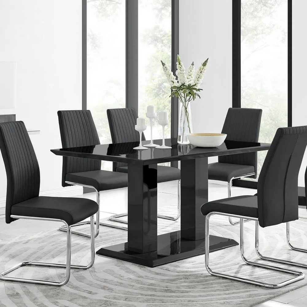 FurnitureboxUK Imperia Black High Gloss Table & 6 Black Modern Lorenzo Chairs