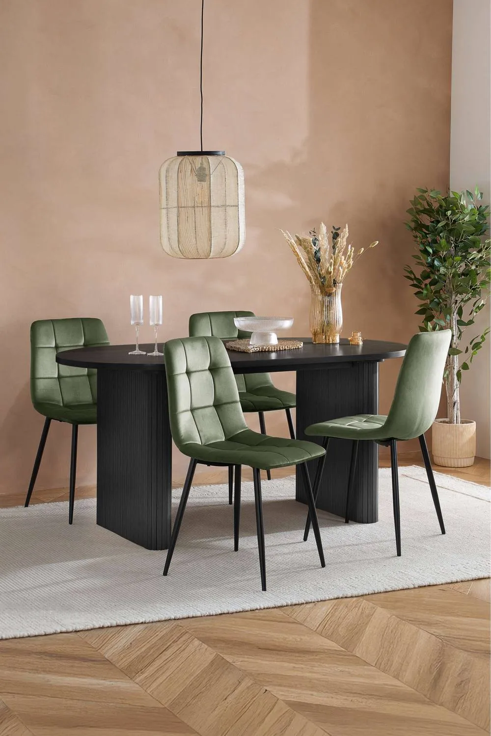 Birlea Axel Oval Fluted Dining Table With 4 Chairs in Black