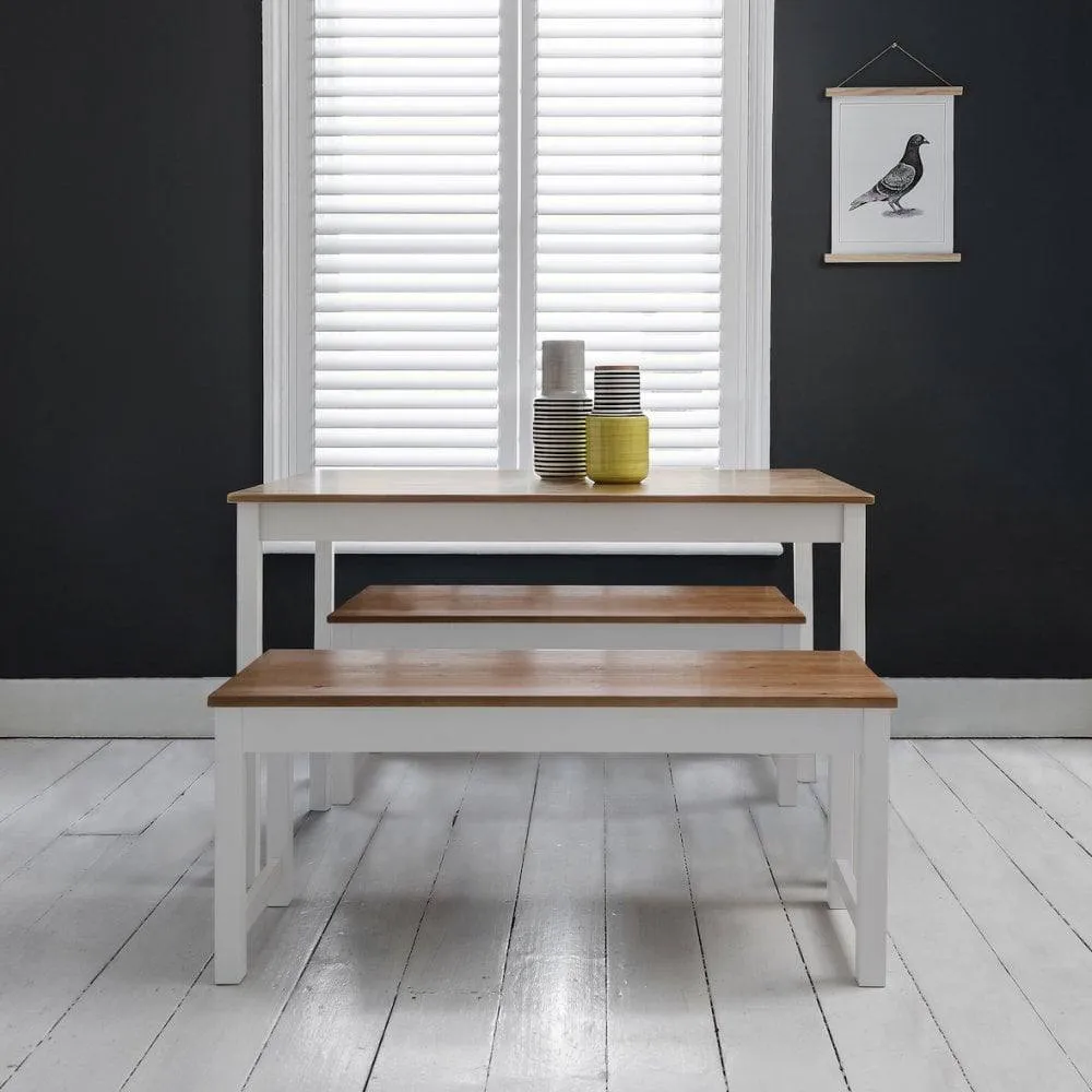 Nöa and Nani Annika Dining Table with 2 Benches Dining Set in Natural Pine & White
