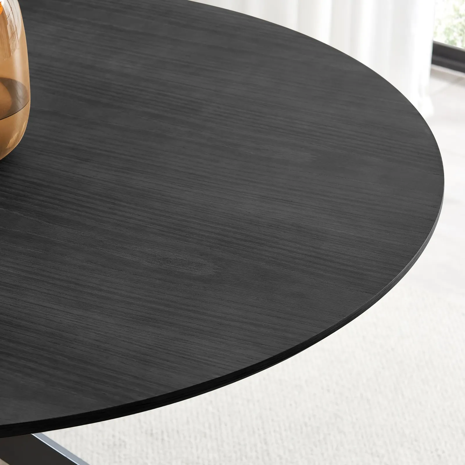 FurnitureboxUK Novara Round Black Wood & Metal 6 Seater Dining Table 3