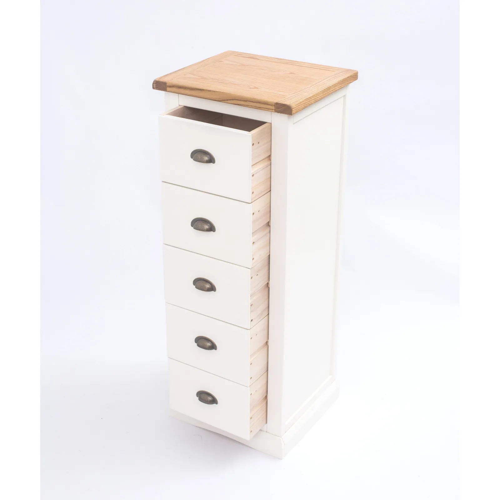 Cabinet Bits Cosenza 5 Drawer Narrow Chest of Drawers Brass Cup Handle in Off-White 5