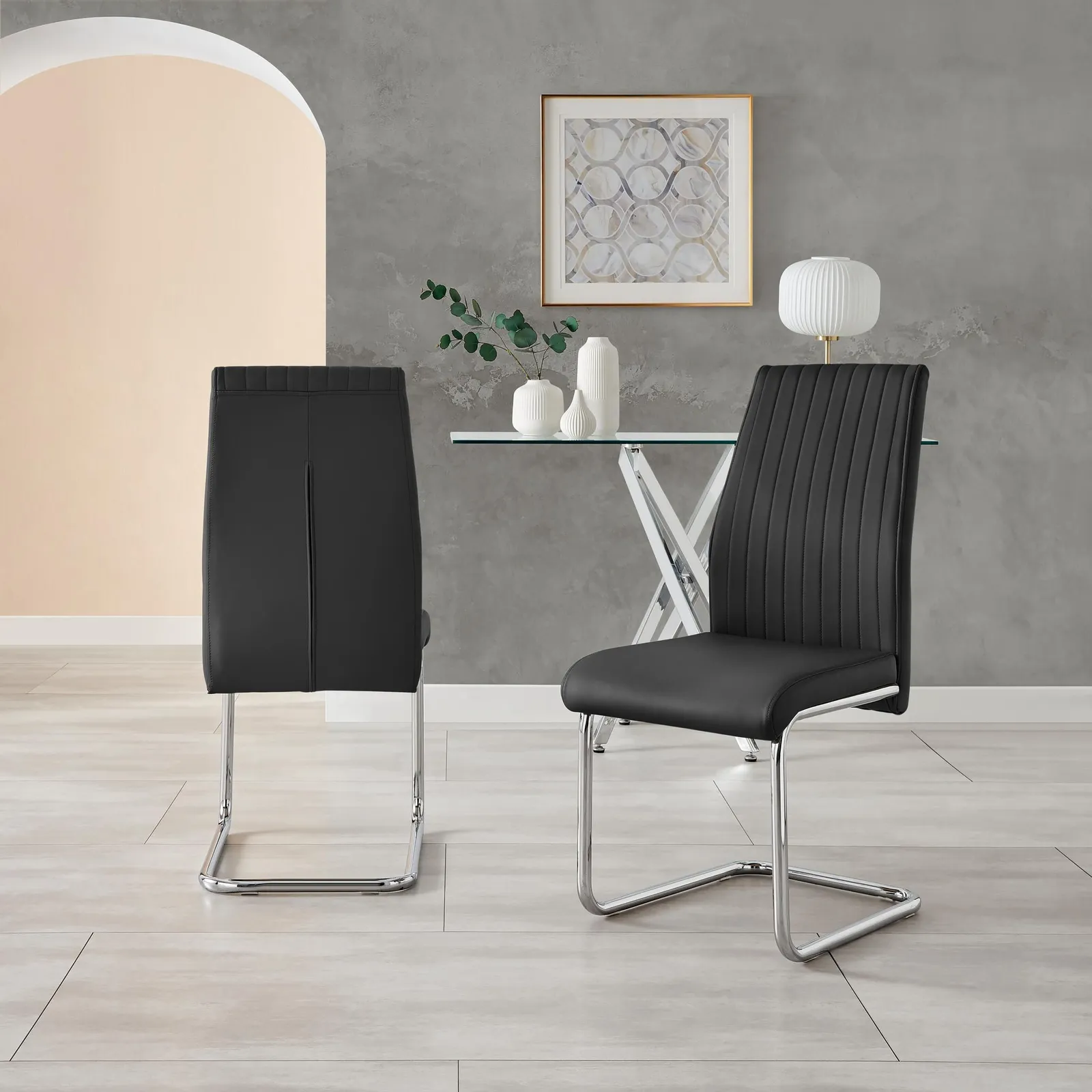 FurnitureboxUK 2x Lorenzo Faux Leather Chrome Dining Chairs in Black 4