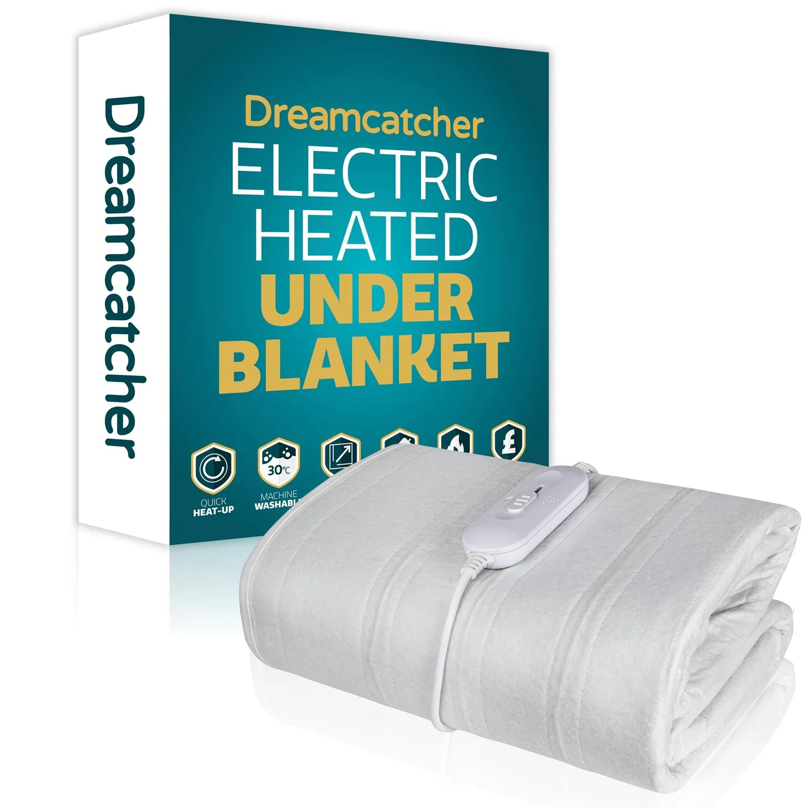Dreamcatcher Double Electric Blanket Heated Bed Under Blanket Polyester Detachable Control 3 Heat Settings in White