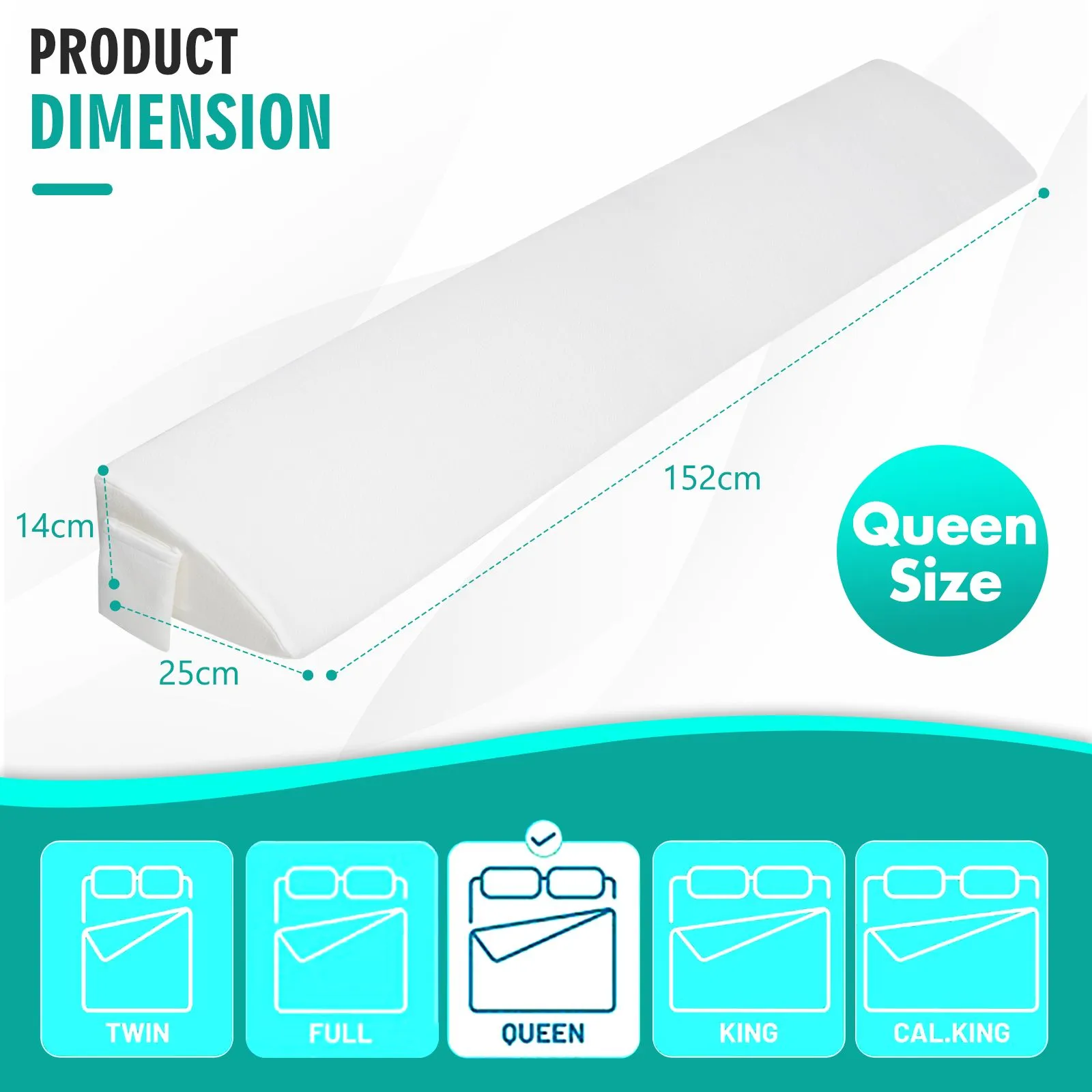 Costway Queen Size Bed Wedge Pillow Bolster Triangle Pillow Long Gap Filler Side Pocket in White 2
