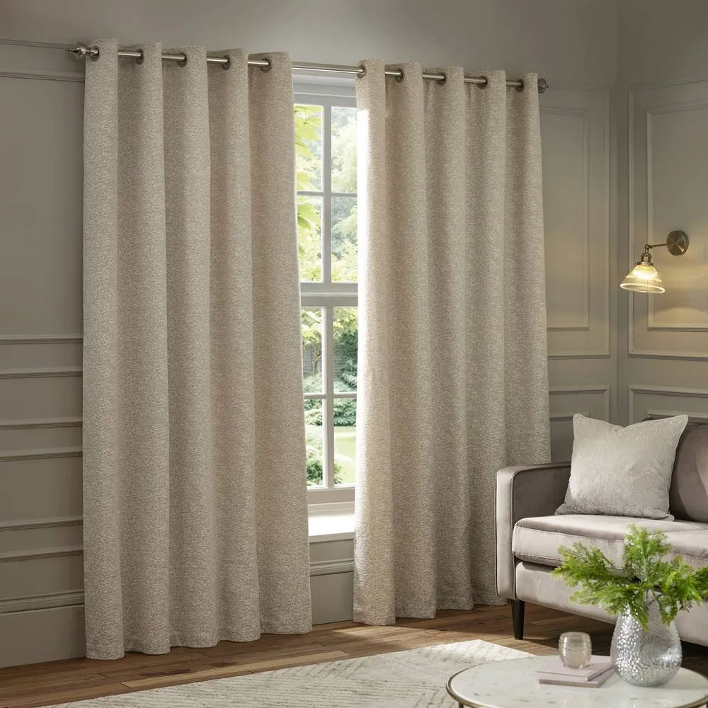 Paoletti Galaxy Velvet Chenille Eyelet Curtain Pair in Ivory 2