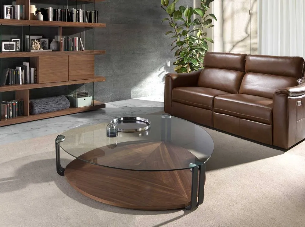 Angel Cerda Triangular Coffee Table - Tempered Glass Top, Walnut 3