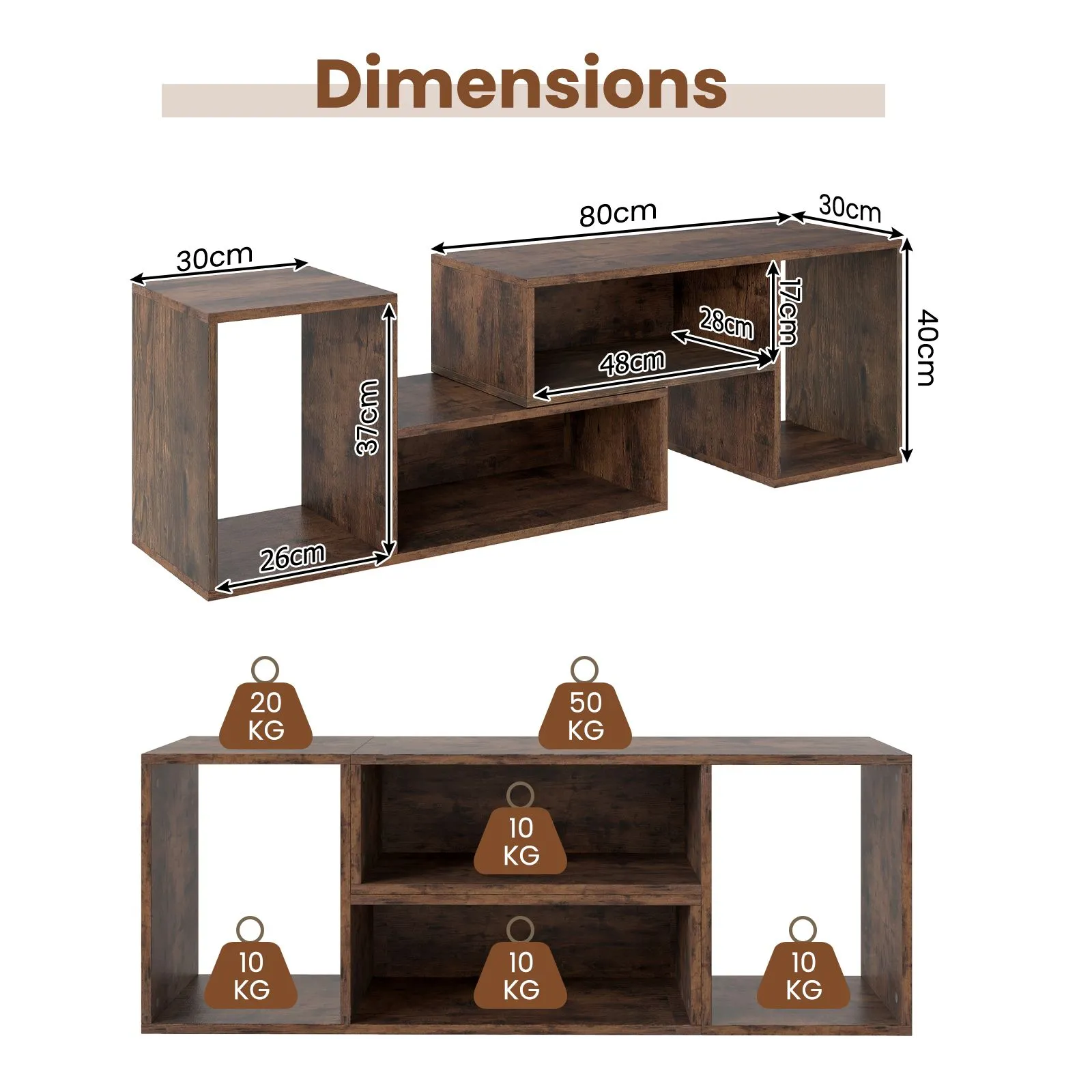 Costway 2-Piece Console TV Stand Modern Minimalist Entertainment Center in Brown 2