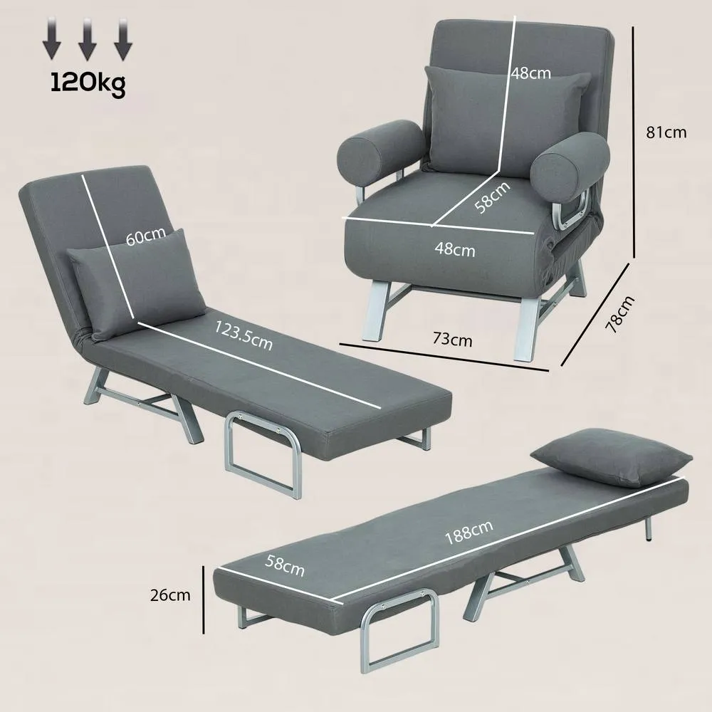 HOMCOM Single Sofa Bed, 3-in-1 Convertible Folding Chair Bed in Dark Grey 3