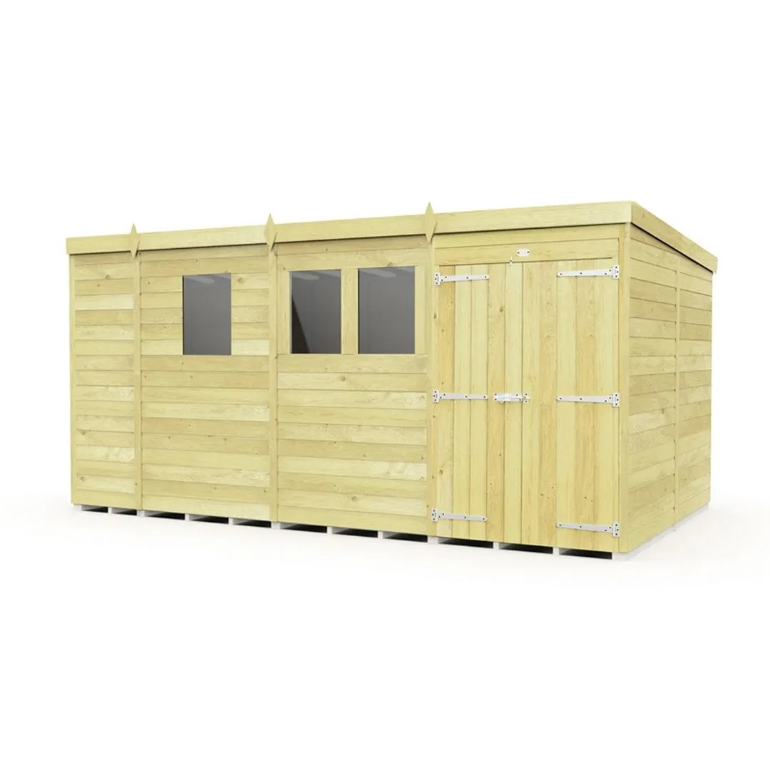 Buttercup Farm 13 x 8 Feet Pent Shed - Double Door W/ Windows - L231 x W387 x H201 cm in Brown