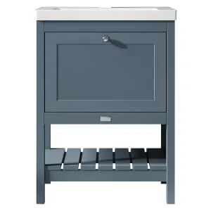 Bayswater Hartleigh Stiffkey Blue Traditional Freestanding Vanity Unit & 1 Tap Hole Modern Recessed Basin - 600mm