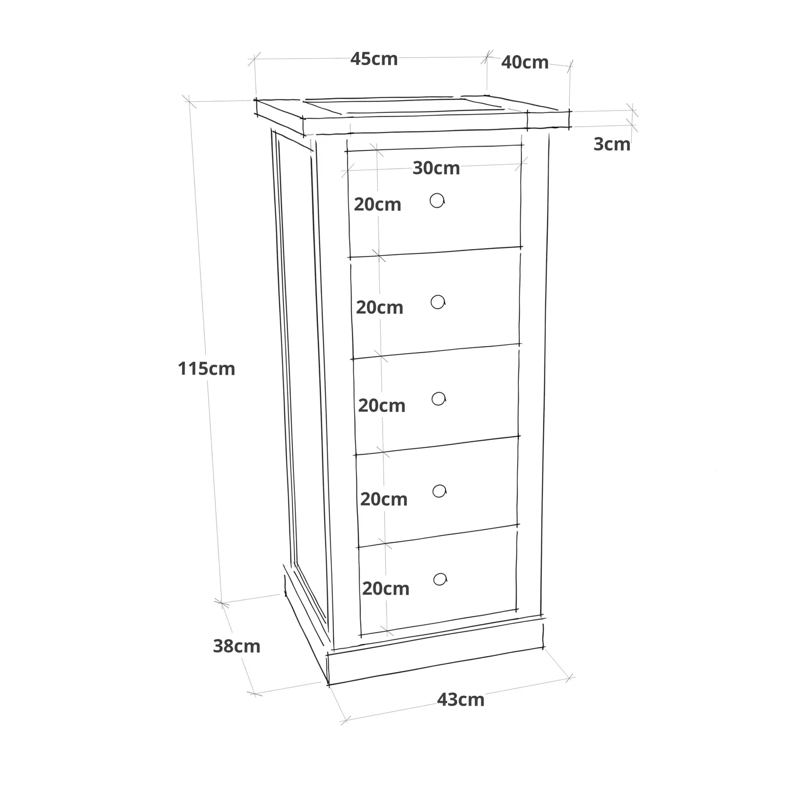 Cabinet Bits Bomporto 5 Drawer Narrow Chest of Drawers Brass Cup Handle in Light Grey 4