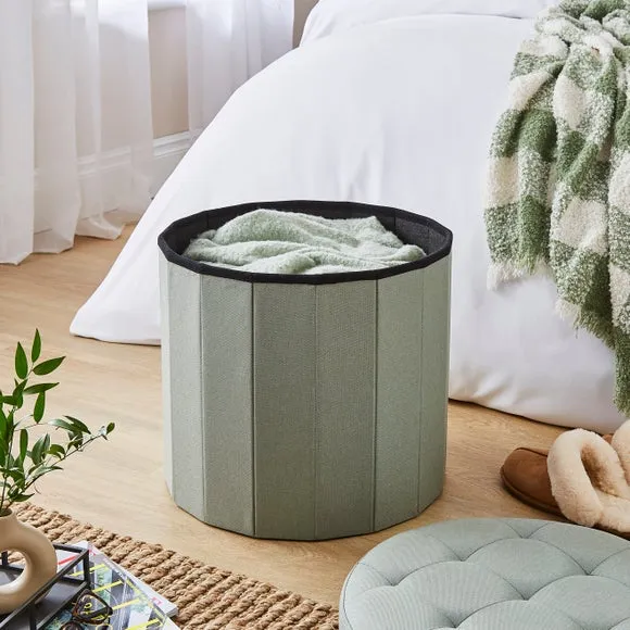 Faux Linen Round Ottoman 2