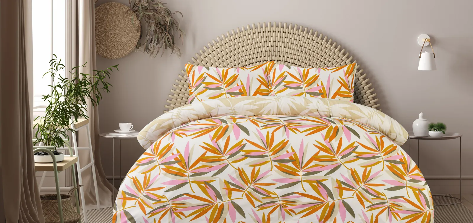 Smart LivingDouble Bright Leaves Duvet Set, Clear