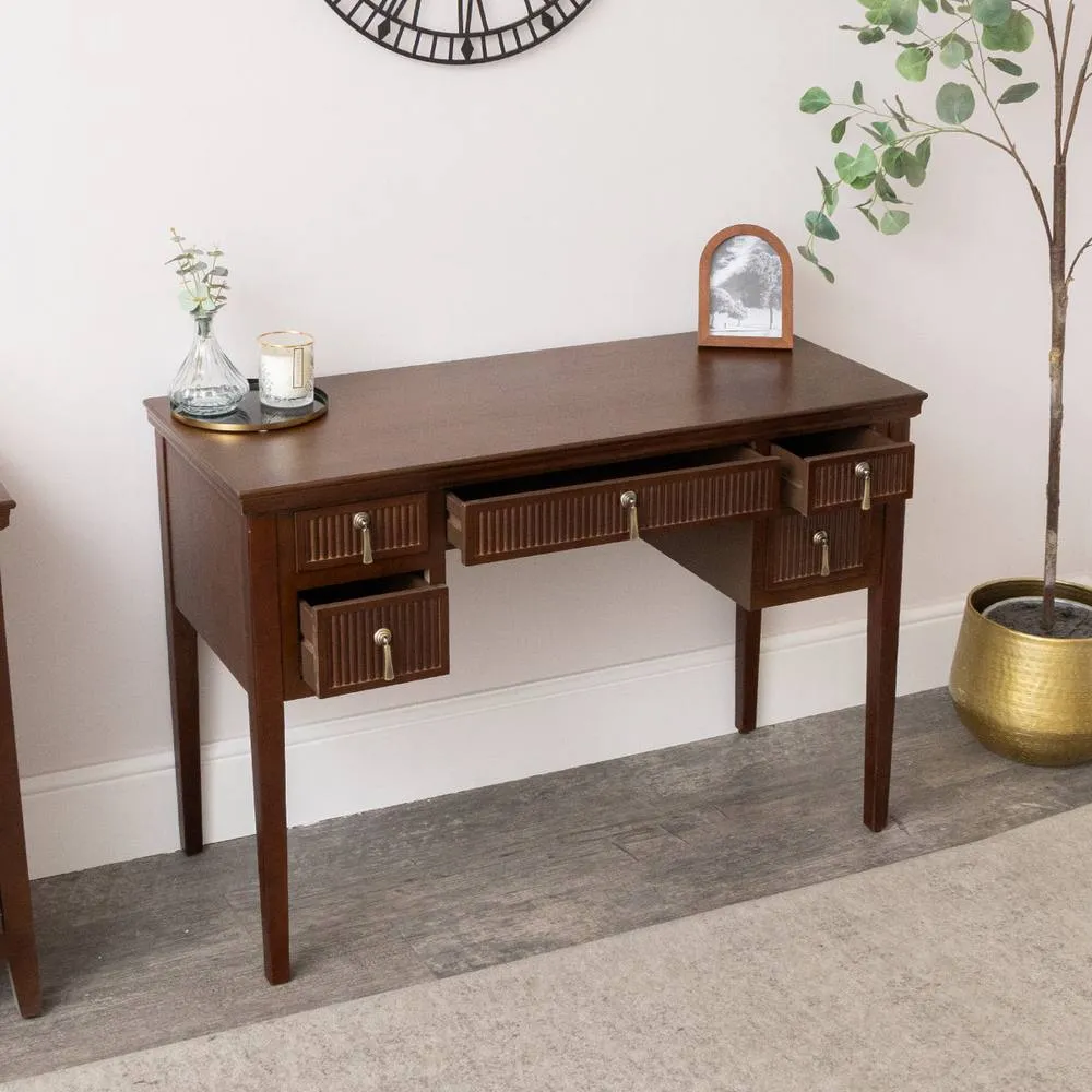 Melody Maison Dark Wood Reeded Dressing Table - Georgian Range in Dark Brown 2