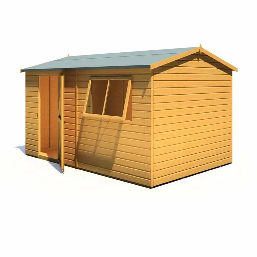 Shires Lewis 12 x 8 Feet Single Door Reverse Apex Style D Shed in Brown 5