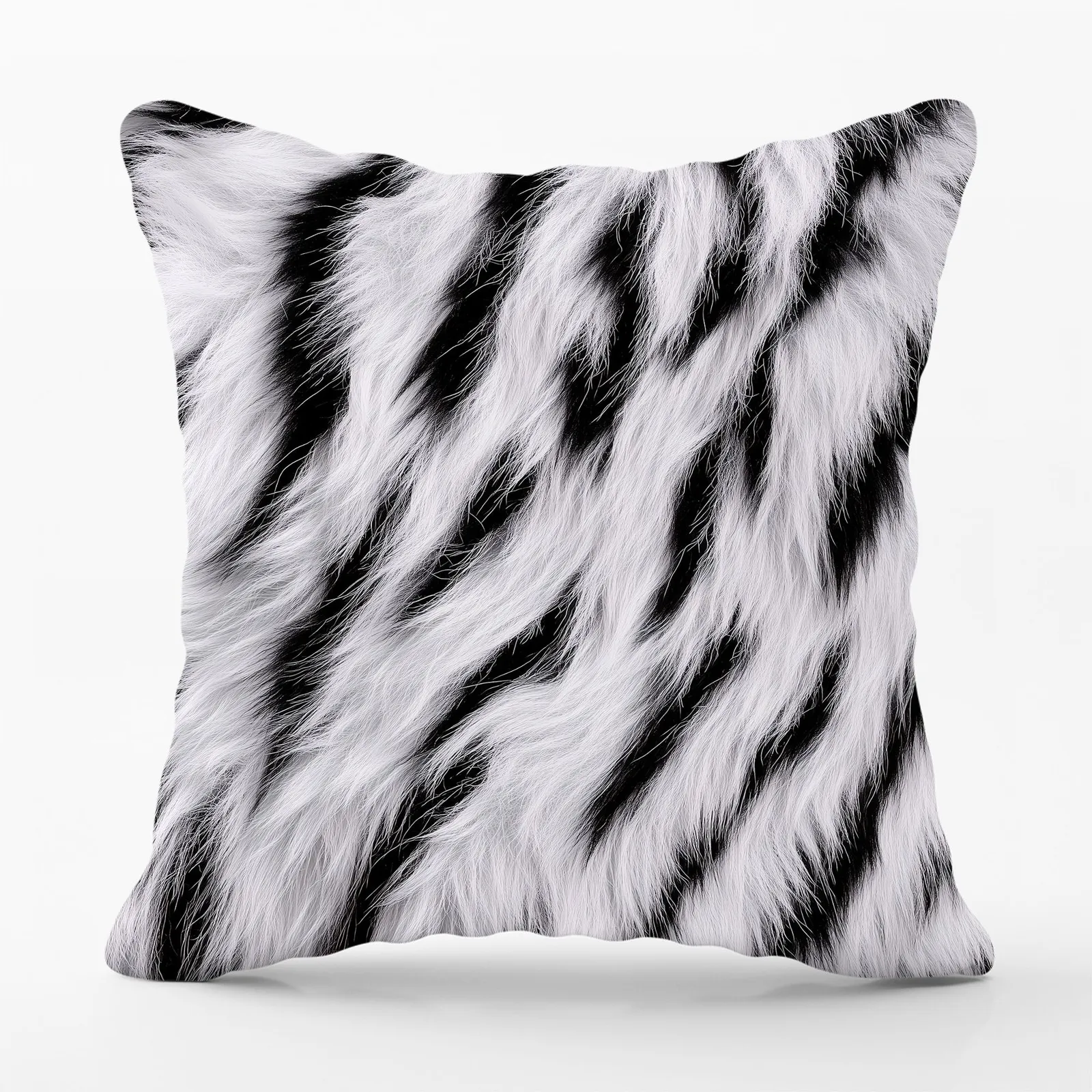 Warren Reed - Designer White Tiger Print Cushions in Black