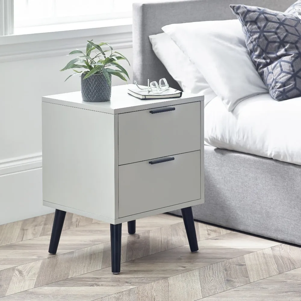 Alba – 2-Drawer Bedside Table – Silk Grey – Lacquered MDF - Happy Beds