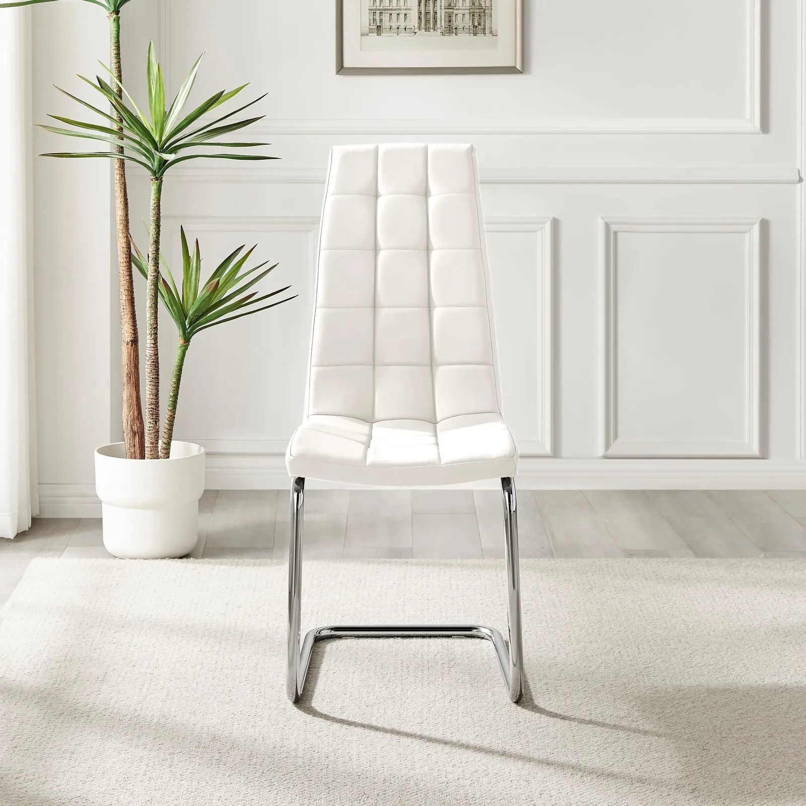 FurnitureboxUK Set of 2 Murano Deep Cushioned Soft Touch Faux Leather Dining Chairs With Silver Chrome Metal Legs in White 5