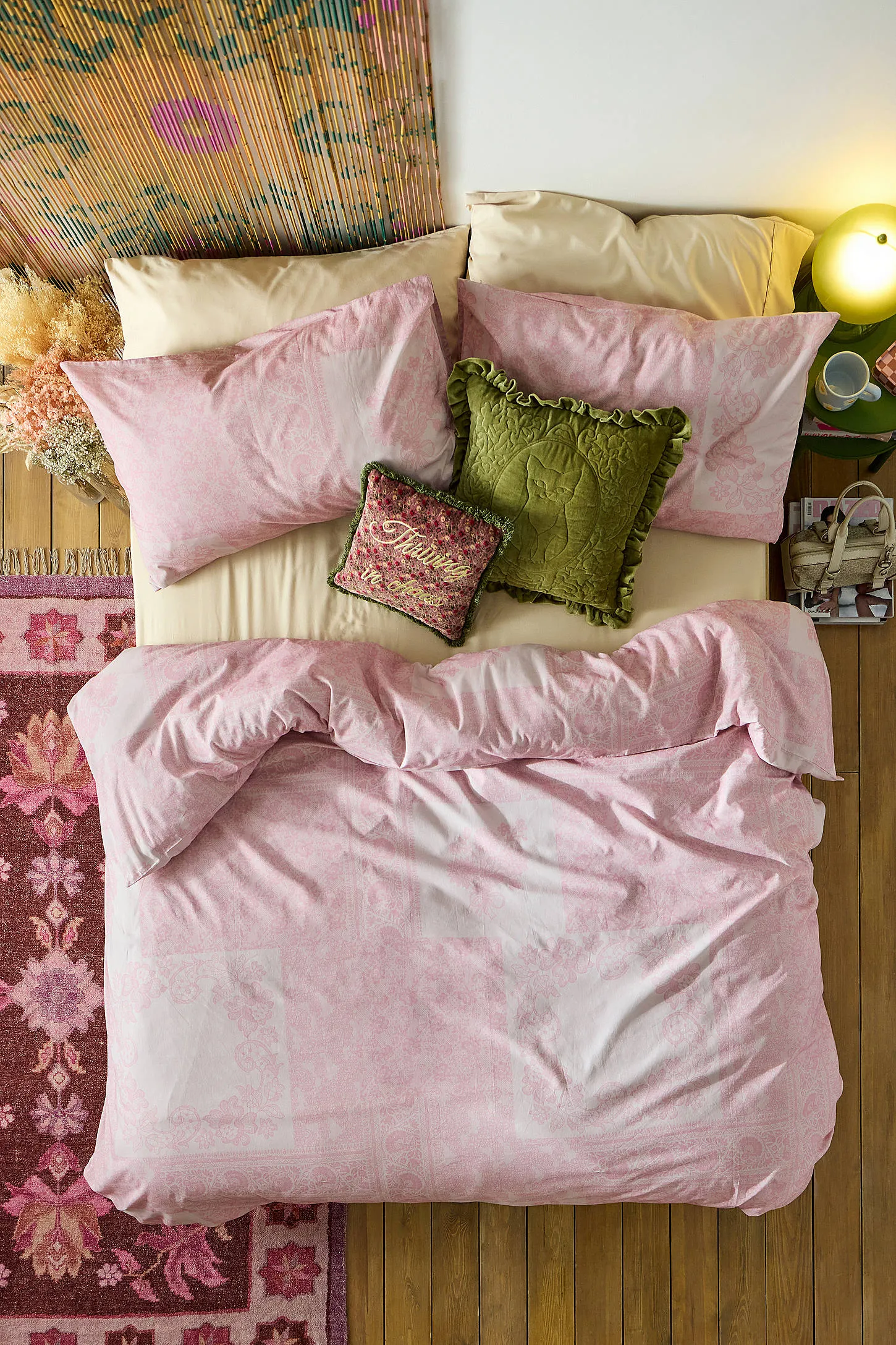 Lace Pink Duvet Set - Pink