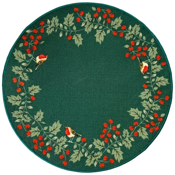Holly Wreath Washable Round Rug 5
