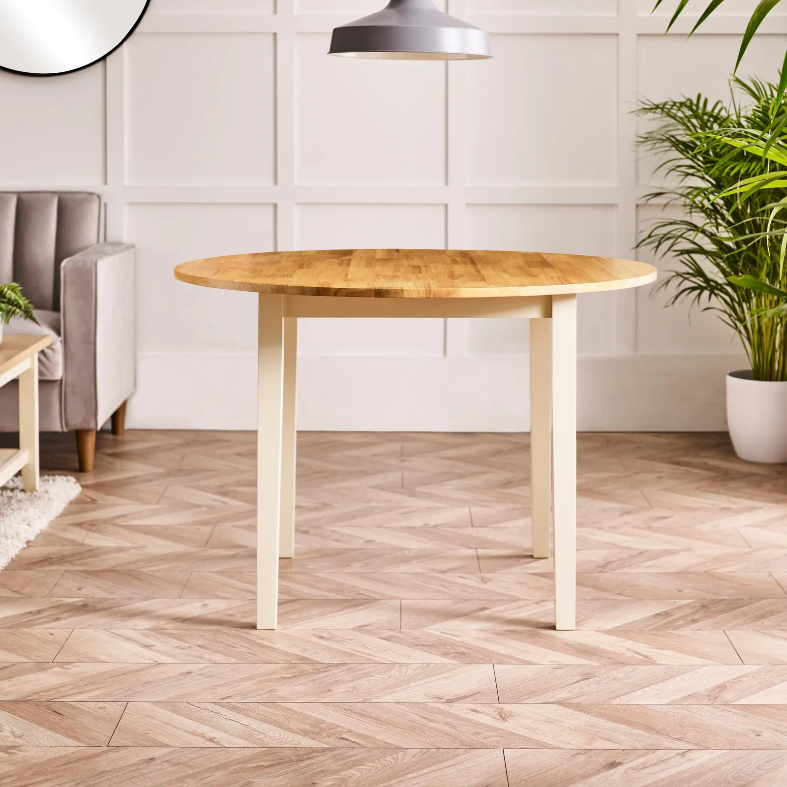 FurnitureboxUK Salcombe Round 4-Seater Solid Wood Dining Table In Cream with Oak Colour Top 3