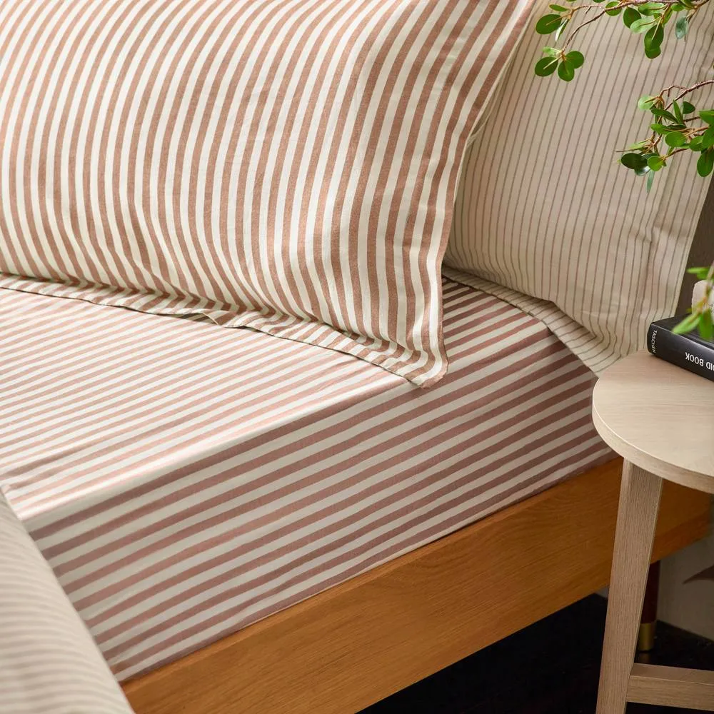 Yard Hebden Striped 100% Cotton Pillowcase Pair in Brown 2