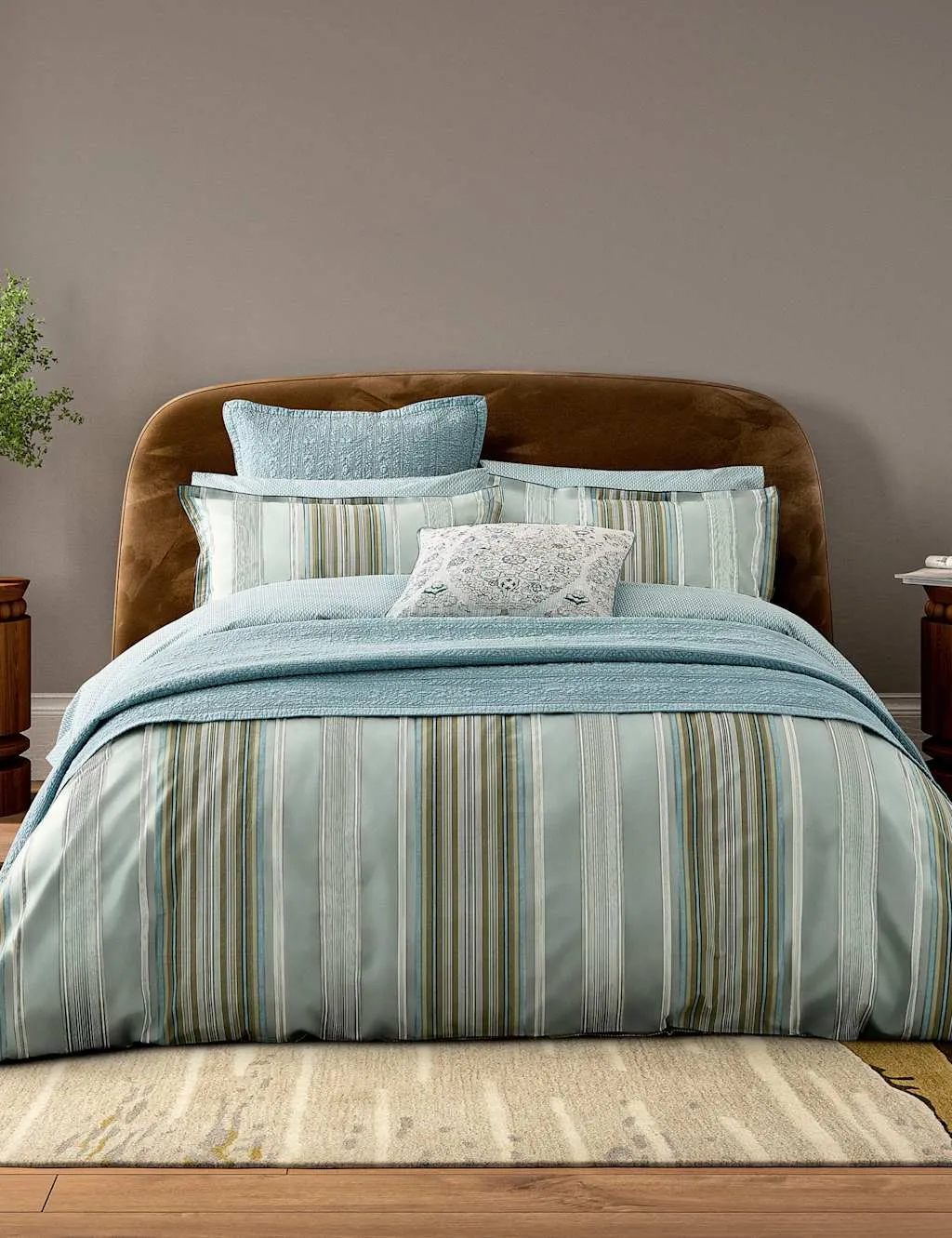Bedeck of Belfast Pure Cotton Striped Bedding Set Green Mix