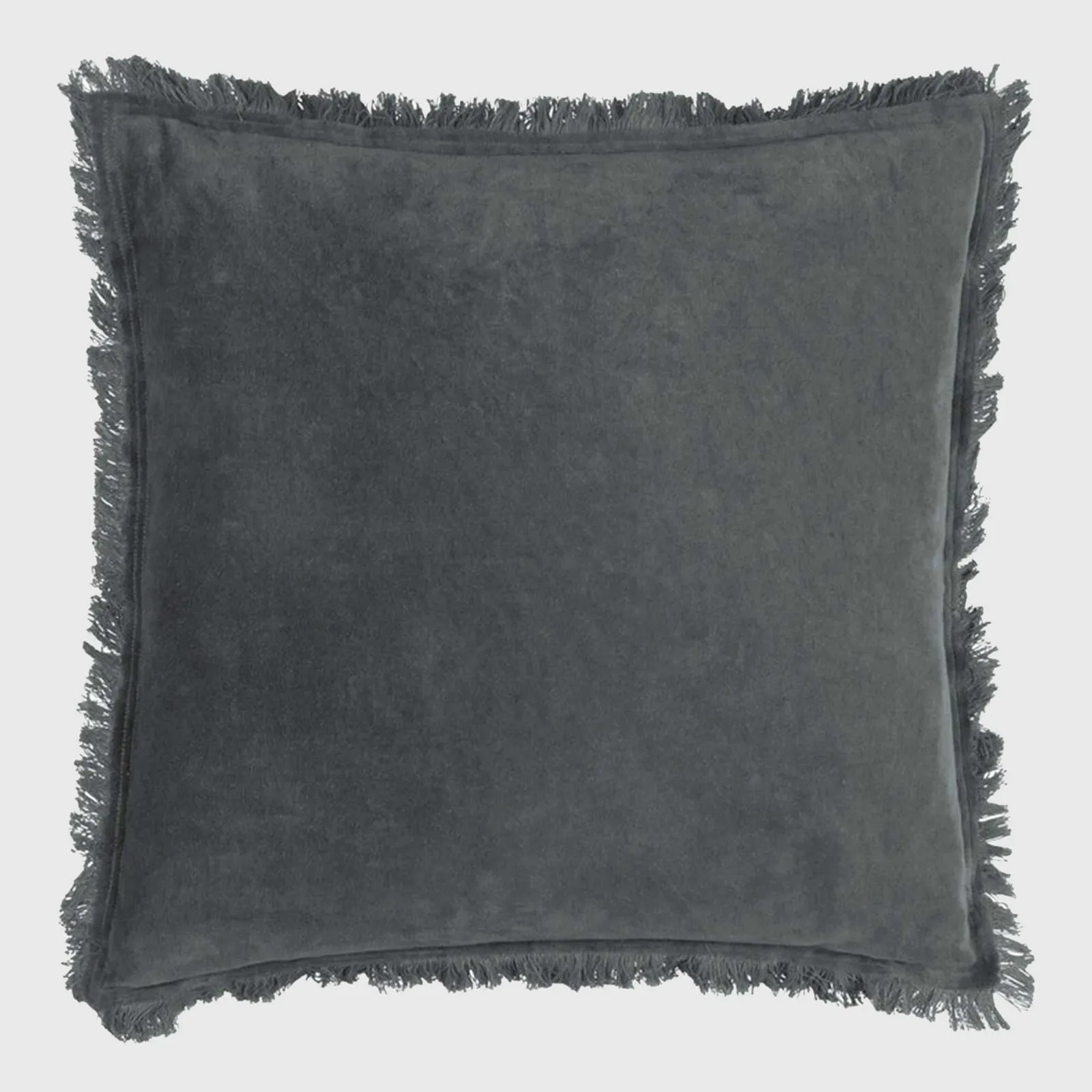 Fringed Velvet Slate Cushion, Square, Grey Cotton | Barker & Stonehouse