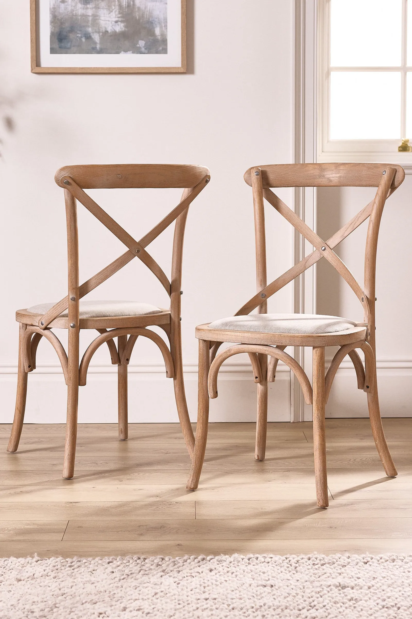 Dibor Set of 2 Rustic Vintage Nemours Solid Wood Frame Home Furniture Dining Chairs in Natural