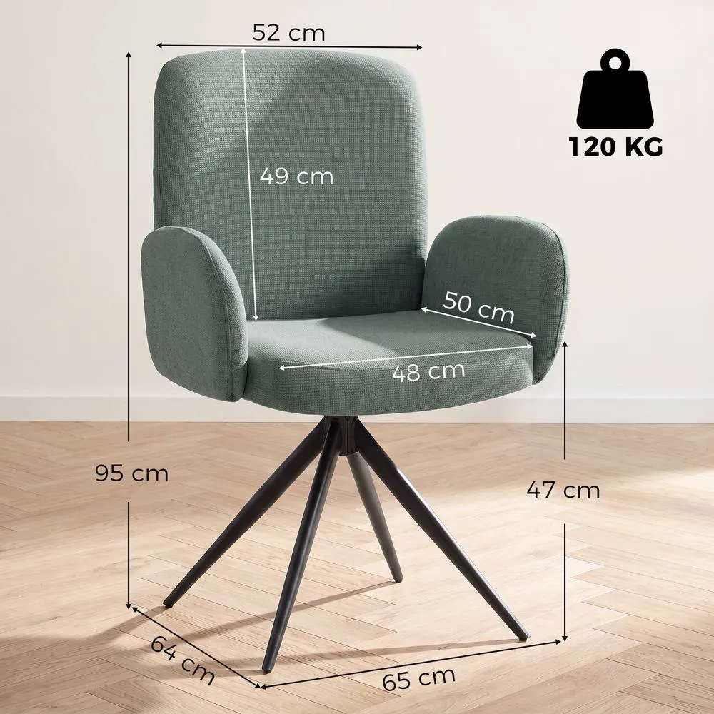 HOMCOM Swivel Accent Chair with Curved Backrest, Upholstered, Light Green 3