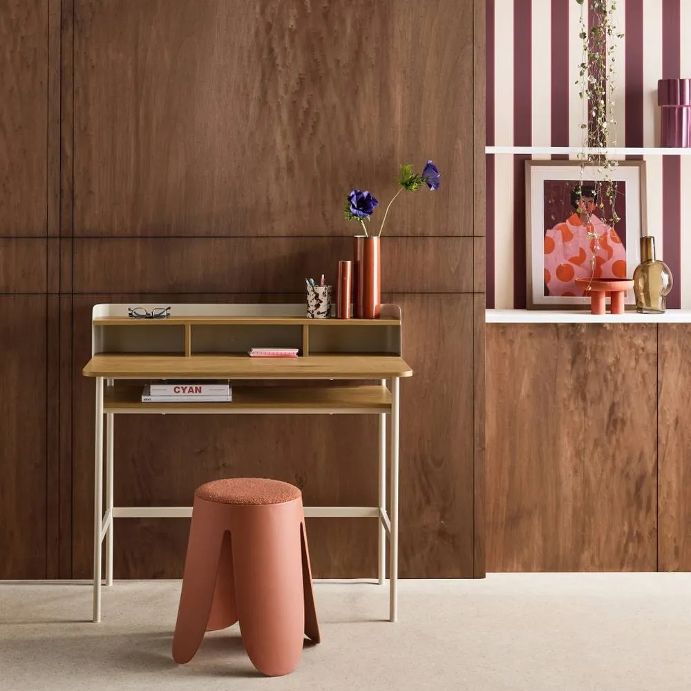 sweeek Metal desk with wood decor 3 niches in Beige 1