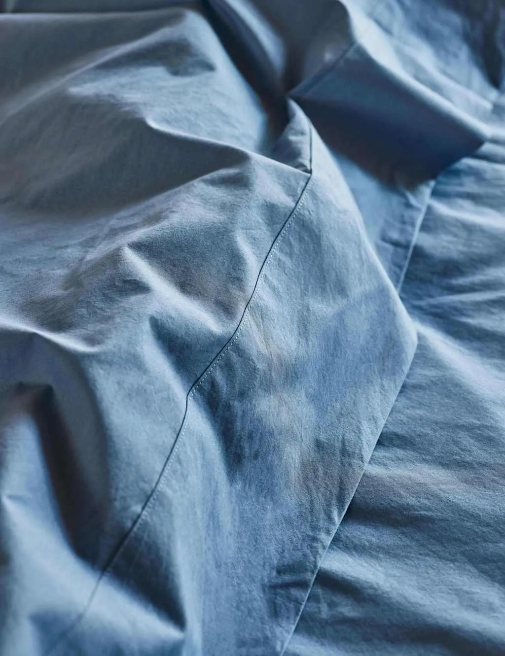 Piglet In Bed Pure Washed Cotton Percale Flat Sheet Blue