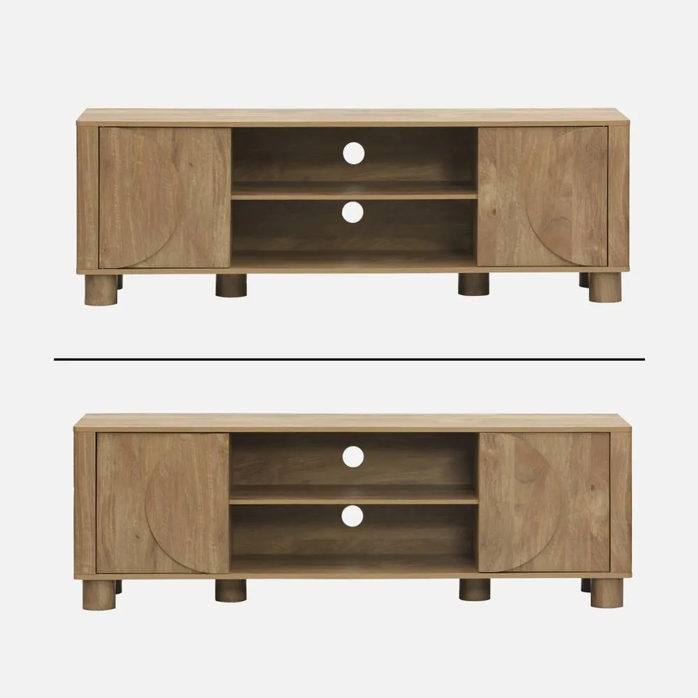 sweeek Exotic Wood Effect Tv Unit With 2 Reversible Doors 155cm in Brown 2