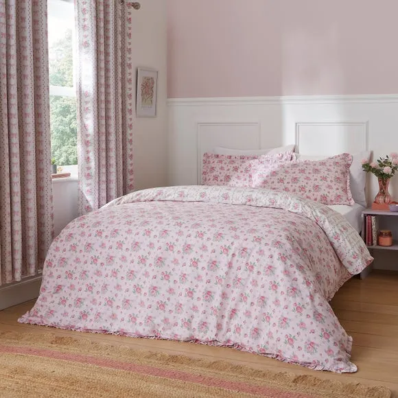 Vintage Floral Frill 100% Cotton Duvet Cover and Pillowcase Set 2