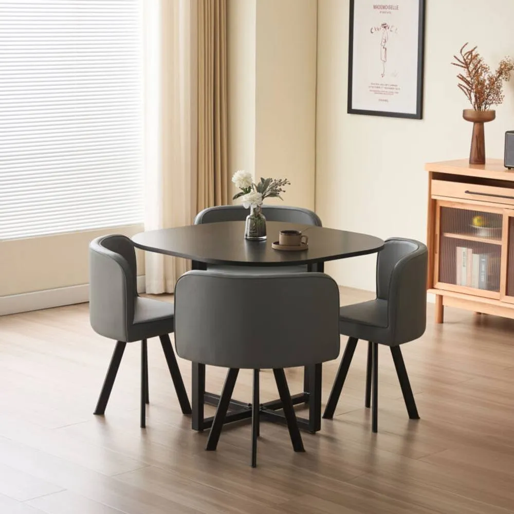 Comfy Living Ltd Black 90cm Square Dining Table Set with 4 Grey Chairs