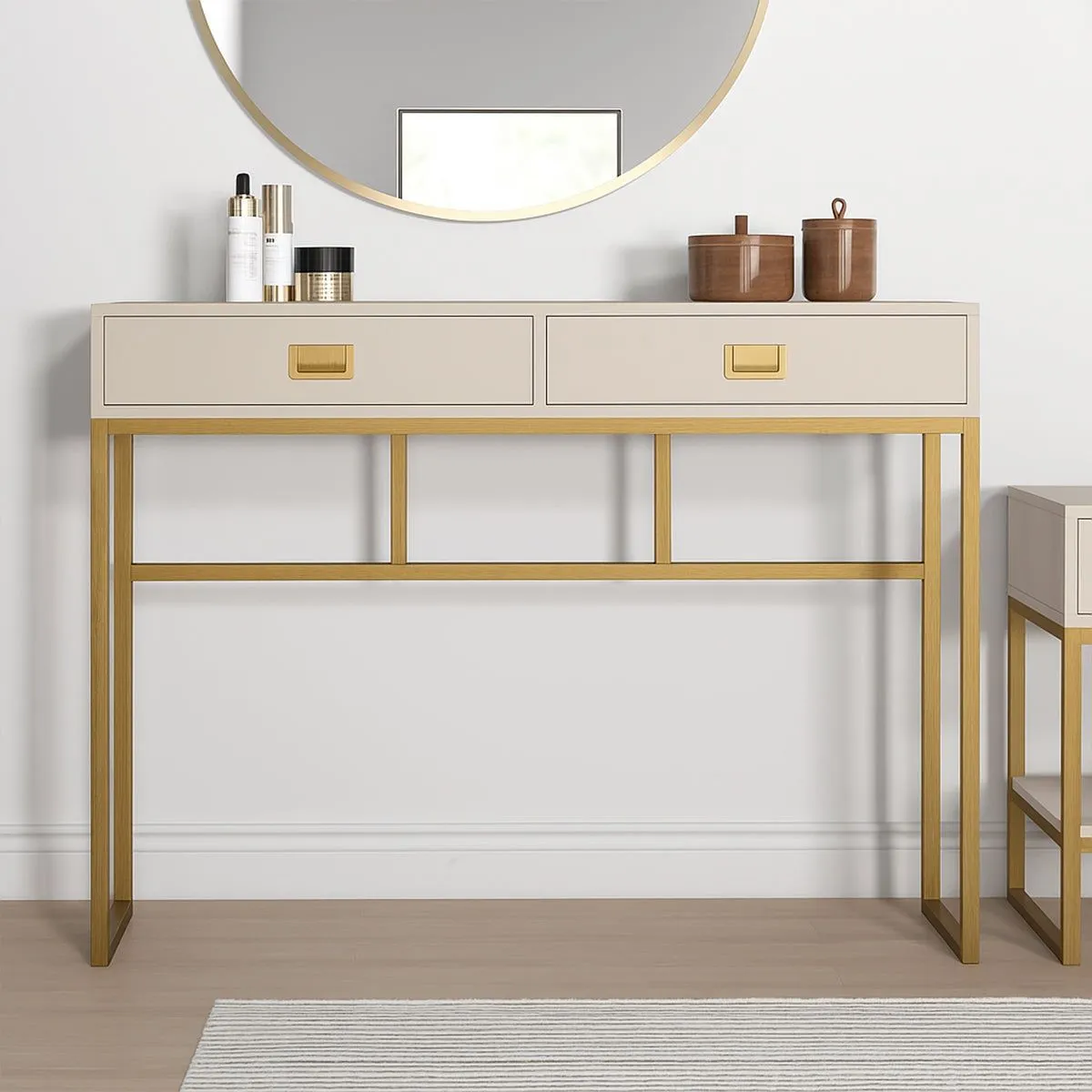 Melody Maison Two Drawer Console / Dressing Table - Elle Stone Range in Beige 2