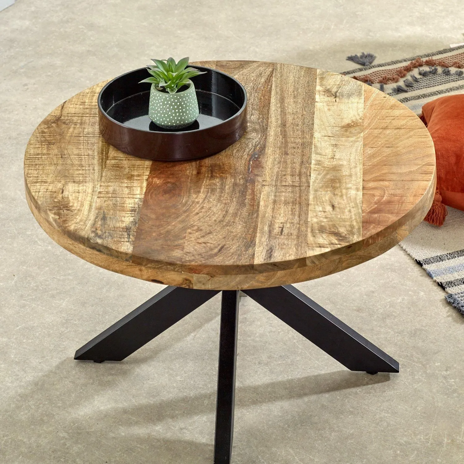IH Design Bratton Mango Wooden Round Coffee Table Spider Legs in Brown 2