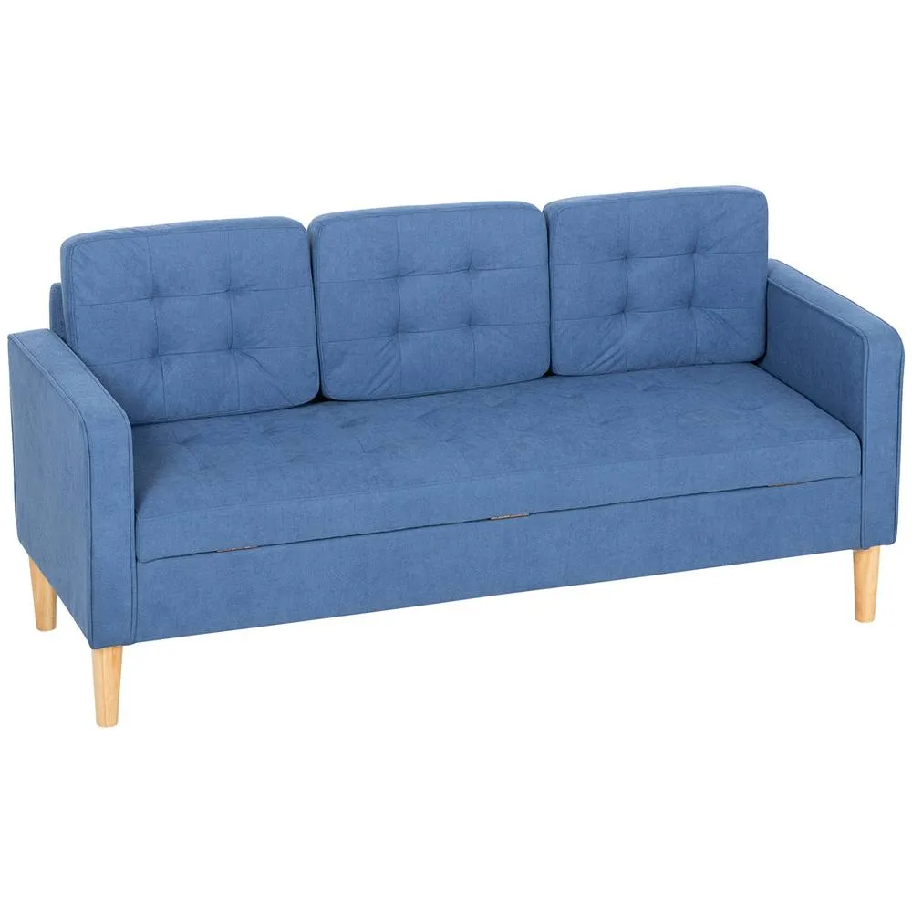 HOMCOM Modern 3 Seater Sofa with Hidden Storage & Rubber Wood Legs in Blue 2