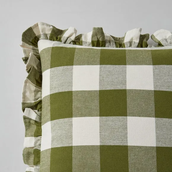 Frilled Check Cushion Olive 4