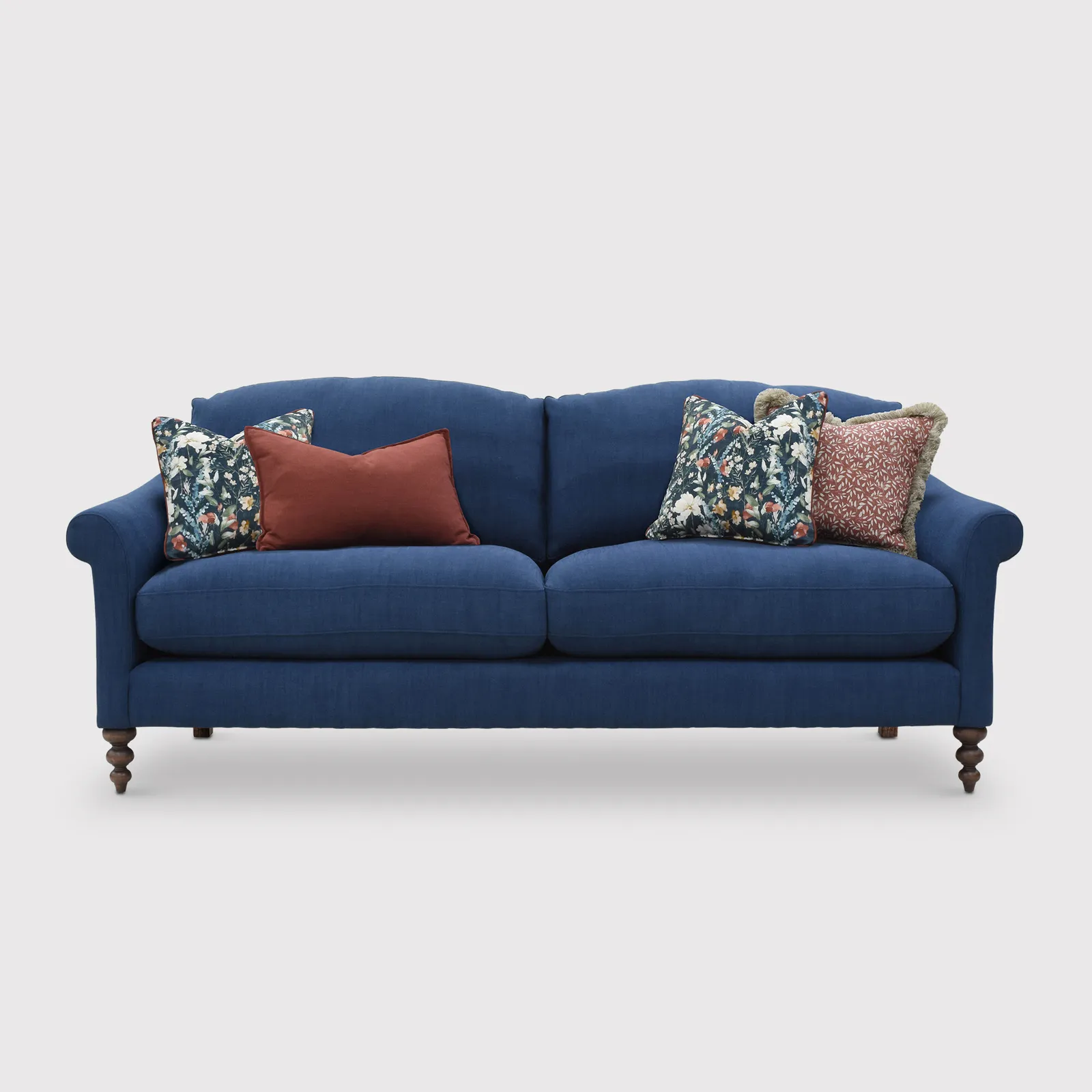 English Heritage Clover 26 Large Sofa With Pre Set Scatters, Blue | Barker & Stonehouse 1